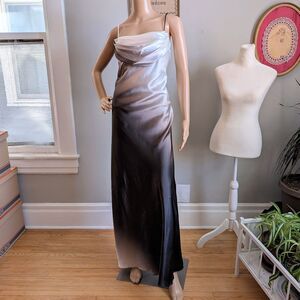 Vintage 90s Y2K Jump Prom Gown Ombre Gray Cowl Maxi Dress Whimsygoth Size 7